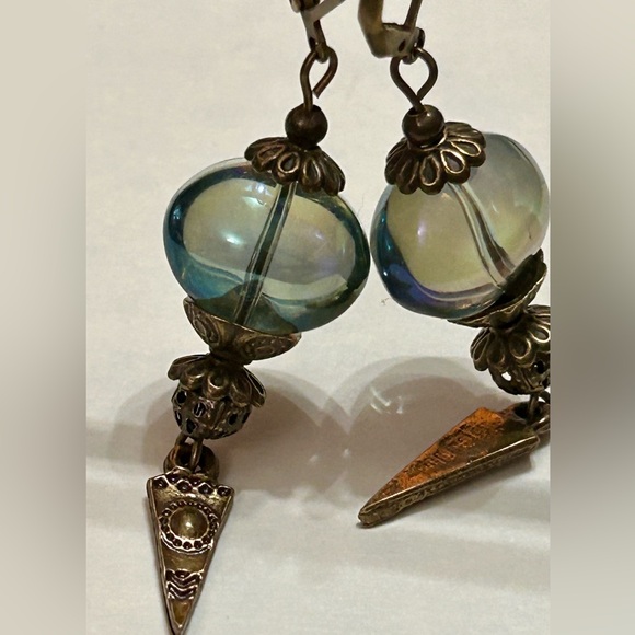 Handmade Boho Bronze Earrings with Iridescent Czech Glass | Gift Ready | Artisan - Picture 4 of 9